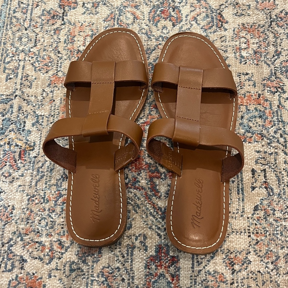 Madewell Saddle Brown Leather Slide Sandals